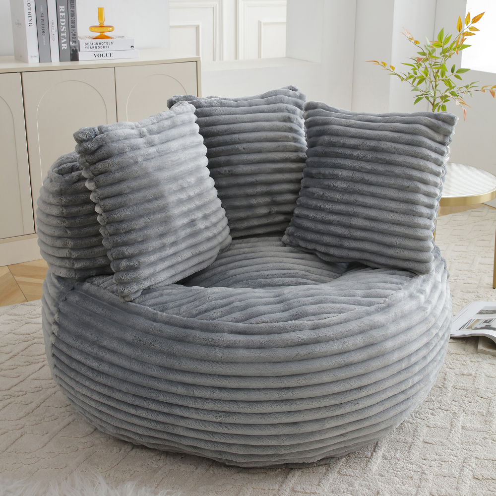 Big Lazy Sofa Chair for Adults and Kids, Corduroy Oversized Bean Bag Couch with Filling, Soft High Back Floor Lounge Sofa for Living Room, Bedroom, Gaming Corner