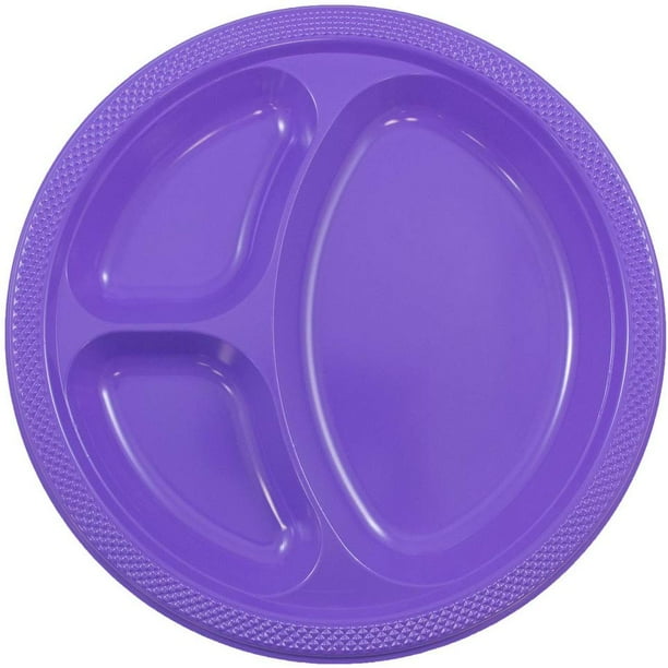 JAM 3 Compartment Divided Plastic Plates, 20/Pack, Hot Purple, Large, 10.25"