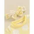 thumbnail image 6 of Musuos Baby Girls 3Pcs Summer Outfits 6 12 18 24M 3Y Short Sleeve Daisy Pattern T-shirt + Drawstring Shorts + Headband Set Casual Clothing for Toddler, 6 of 9