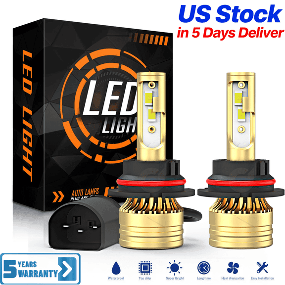 AQJ HB5/9007 LED Headlight Bulbs Hi/Low Beam, 100,000LM 600% Ultra-Bright Bulb, 6000K White, 500% Brightness with Fan, Plug-N-Play, CANbus Ready, pack of 2