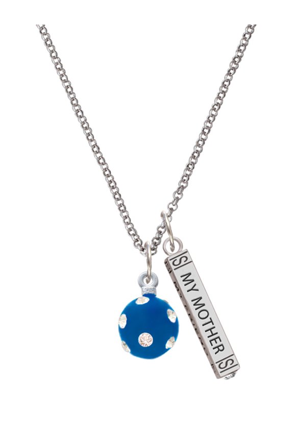 Silvertone 3-D Frosted Blue Resin Ornament with Crystals Silvertone Always My Mother Bar Charm Necklace, 23"
