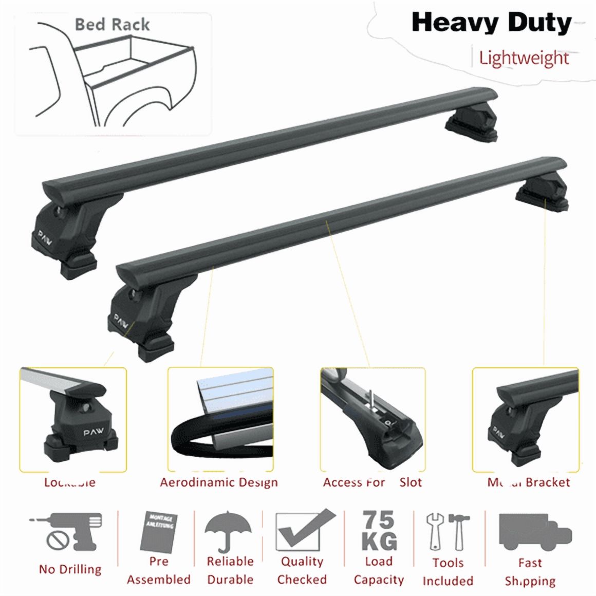 For Hyundai Santa Cruz Bed Rack Cross Bars Roof Rack Black