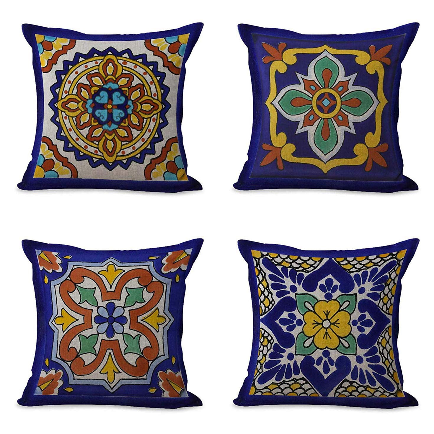 SUFAM Set of 4 Pillow Cases Spanish Talavera Exotic Geometry Dark Retro