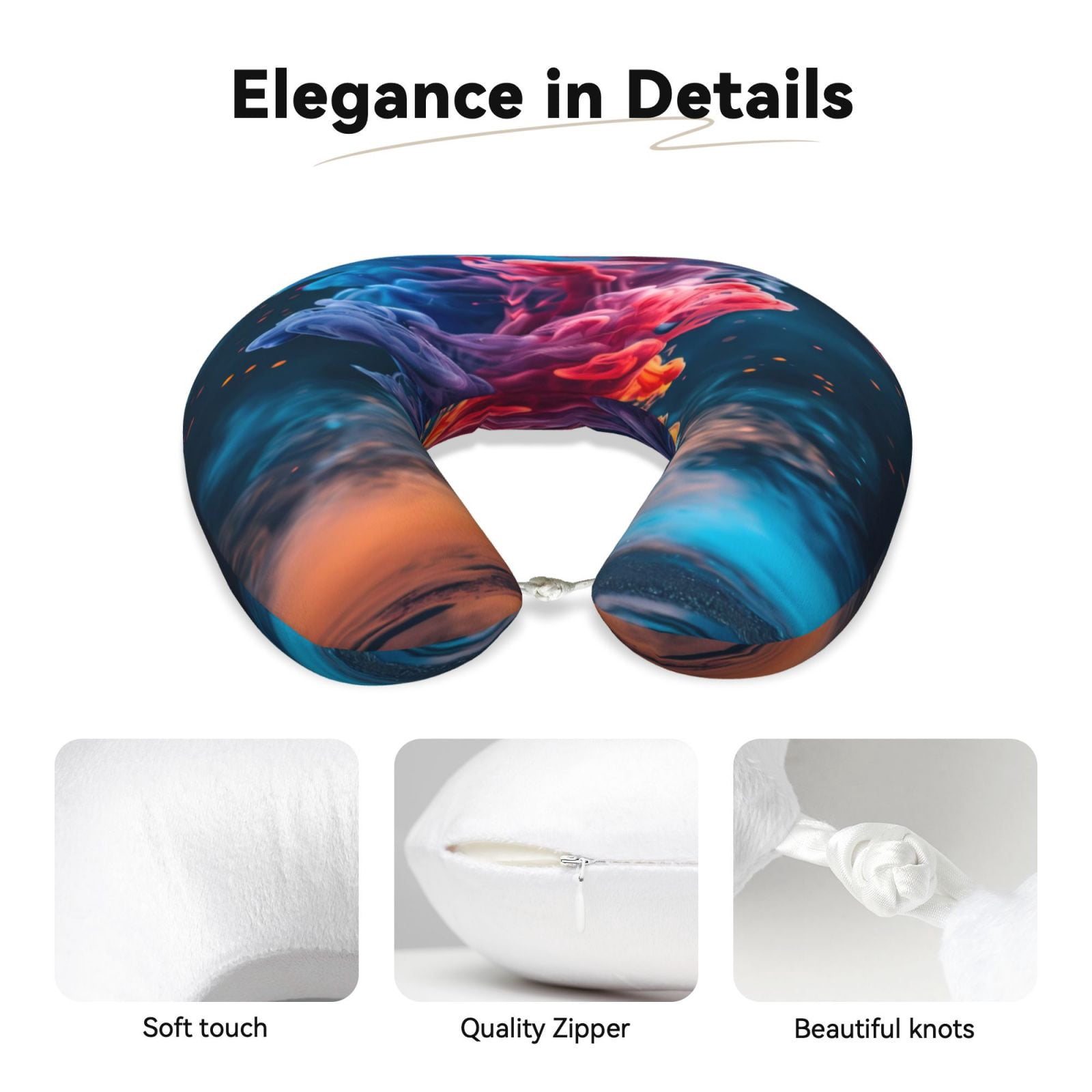 Xecao Modern Art Red And Blue Colors Print Memory Foam Cervical Neck Pillow Versatile U-Shaped Pillows for Home,Office,Camping,Travelling,Soft Washable Cover