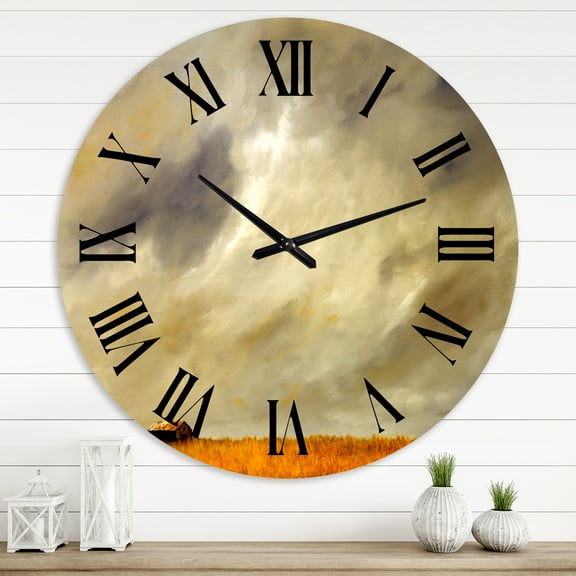 Designart 'Desert Farmhouse Under Cloudy Sky In Washington I' Farmhouse Wall Clock