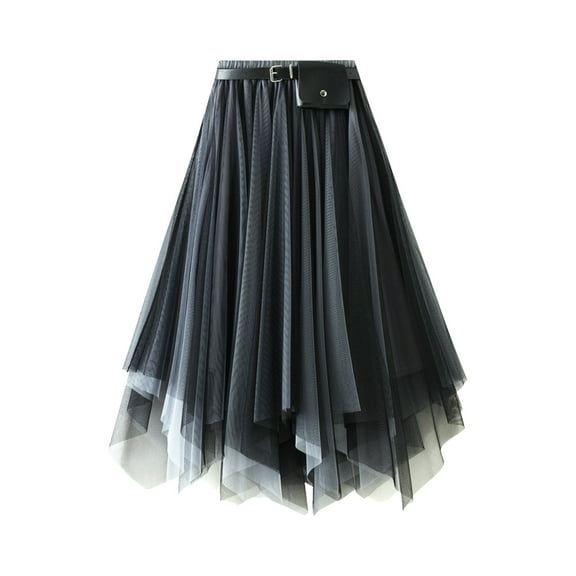 Women's Skirts Mesh Layered Midi Irregular Tulle Skirt Summer High Waist Up Party Petticoat Skirt Elegant Tutu Midi Skirt