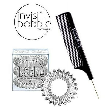 Invisibobble Traceless Hair Ring (with Sleek Steel Pin Tail Comb) (Original / Clear - 3 pack)
