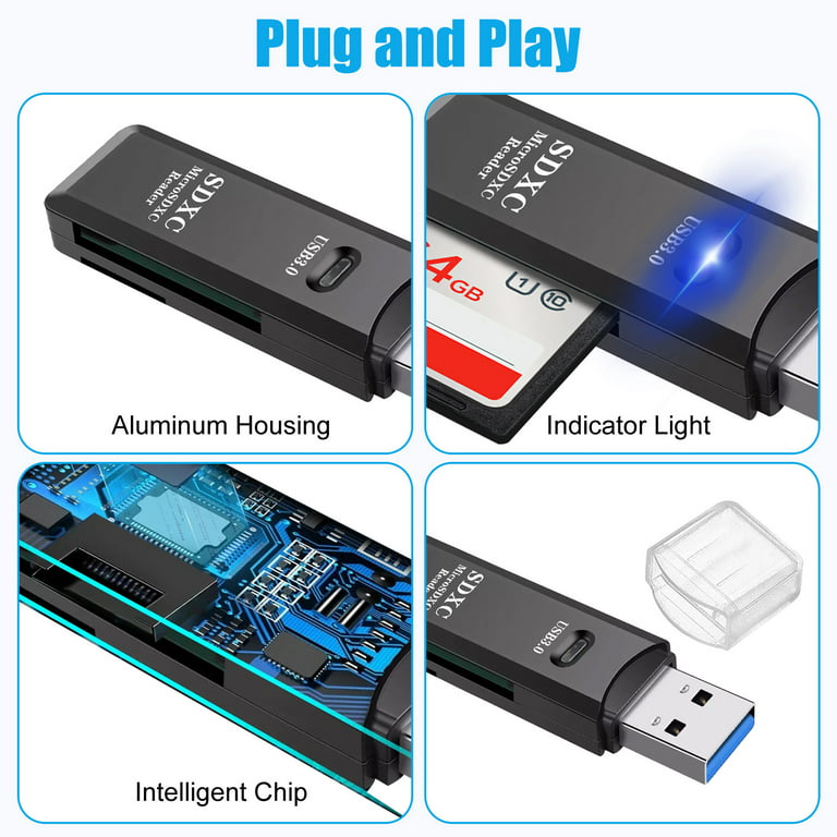 TSV USB 3.0 Portable Card Reader for SD, SDHC, SDXC, MicroSD, MicroSDHC,  MicroSDXC, All-in-One Design - USB 3.0 Micro SD and SD Card Reader fits for