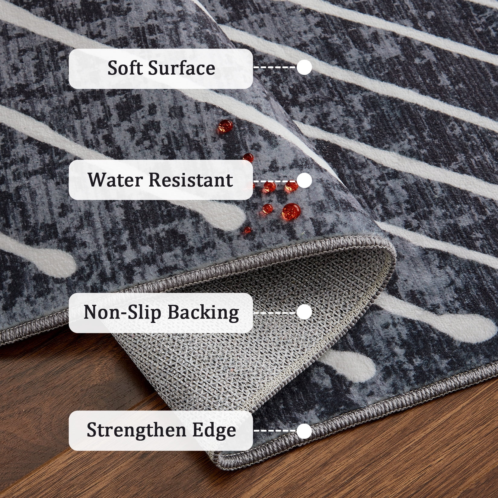 FairOnly 9'x12'Modern Area Rug with Symmetrical Fine Lines Machine Washable Low Pile Non-Slip Geometric Rugs for Living Room Bedroom，Dark Grey