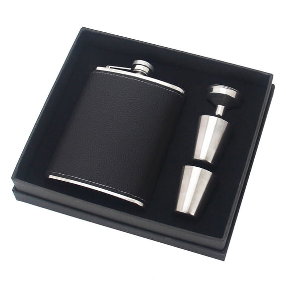 Sleek Stainless Steel Camping Flask and Two Cups Set Ideal for Gifts 8 Ounce