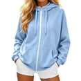 thumbnail image 3 of Zip Up Hoodie Women Long Sleeve Turtleneck Solid Full Zip Loose Sweatshirt Fall Winter Sport Sky Blue S, 3 of 5