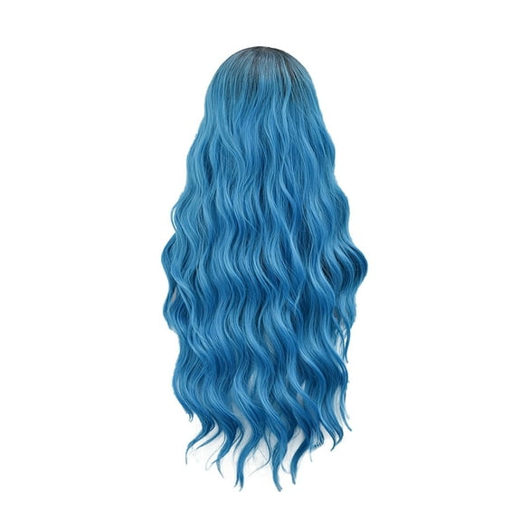 Wig with Bangs, Wigs for Women, European And Gradient Blue Long Curly Hair High Temperature Silk Wig