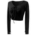thumbnail image 3 of Pilates Wrap Top for Women 2025 Long Sleeve V-Neck Cross Wrap Front Tie Slim Fit Workout Ballet Shirt Yoga Blouse, 3 of 5