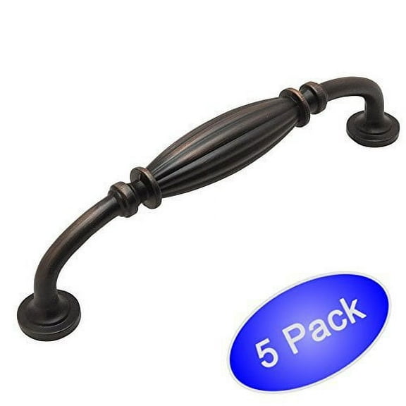 Cosmas 7120ORB Oil Rubbed Bronze Country Style Cabinet Hardware Ribbed Handle Pull - 5" Inch (128mm) Hole Centers - 5 Pack