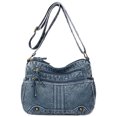 thumbnail image 1 of Bolso satchel informal para mujer, correa ajustable, bandolera, bolso de PU con cremallera (azul), 1 of 9