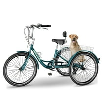 FICISOG 7 Speed Adult Tricycle for Women, 20/24/26 Inch Adult Trike with Basket, 3 Wheel Bikes for Adults Seniors, Cruise Trike for Shopping Picnic