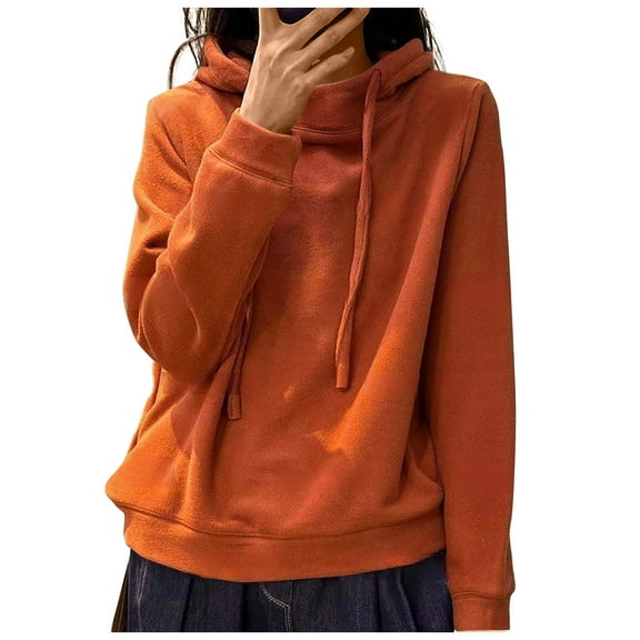 Women's Hoodies Sweatshirts Long Sleeve Solid Fleece Warm Trendy Tops Pullovers Orange,XL