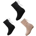 thumbnail image 4 of NOKIO Women's Wide Width Flat B𝗈𝗈𝑡𝑠 Comfortable Mid Calf Booties Fashion Back La𝖼e Up Booties Casual Round Toe Shoes V𝗂ntage Western Cowboy Shoes Lightweight Pull On Walking B𝗈𝗈𝑡𝑠, 4 of 4