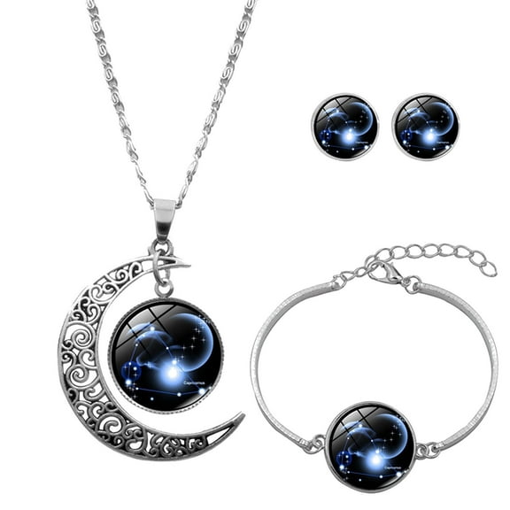 Fiaya Women Zodiac Moon Jewelry Set of 4, 12 Constellation Necklace Bracelet with Earrings Set, Jewelry Accessories for Women Men (Capricorn)