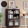 thumbnail image 6 of 46" Bookshelf and Bookcase, Brown Small Bookcase with Glass Door, 3 Tier Mid-Century Book Shelves w/ Deep Storage Cabinet and Adjustable Shelves, Wood Standing Small Book Shelf for Office Kitchen, 6 of 7