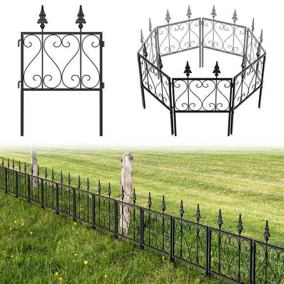 SHINOSKE Clôture de Jardin Décorative, Lot de 7, 10 Pi (L) x 25 Po (H), Bordure de Clôture de Jardin en Métal, Sans Creusage, Animal Chien Lapin, Barrière de Clôture, Bordure de Fleurs Antirouille pour Jardin Patio Ya