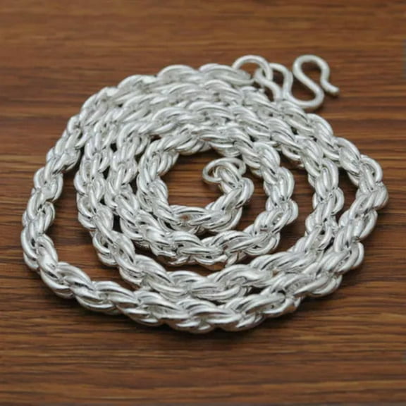 HOOUN Pure S999 Fine Silver Chain Men Gift 4mm -10mm Twisted Rope Necklace 39-218g-4mm,21.7inch, 39g