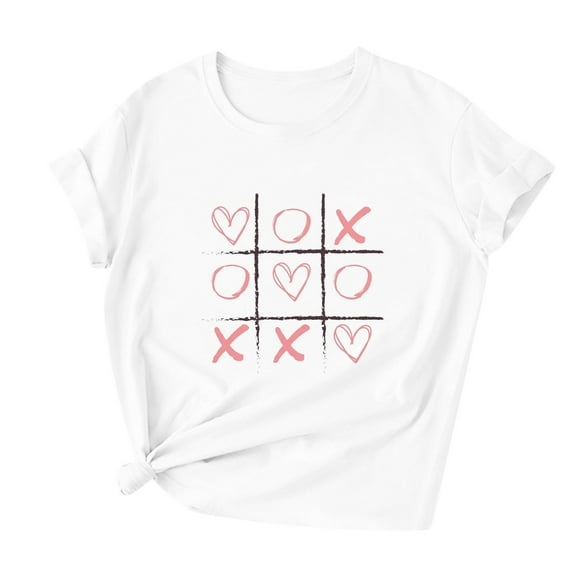 WZXFASHION Valentines Day Shirts For Women 2025 Casual Crew Neck Short Sleeve T Shirts Fashion Heart Graphic Print Tee Tops Clearance Items Women's Short sleeve T-shirt