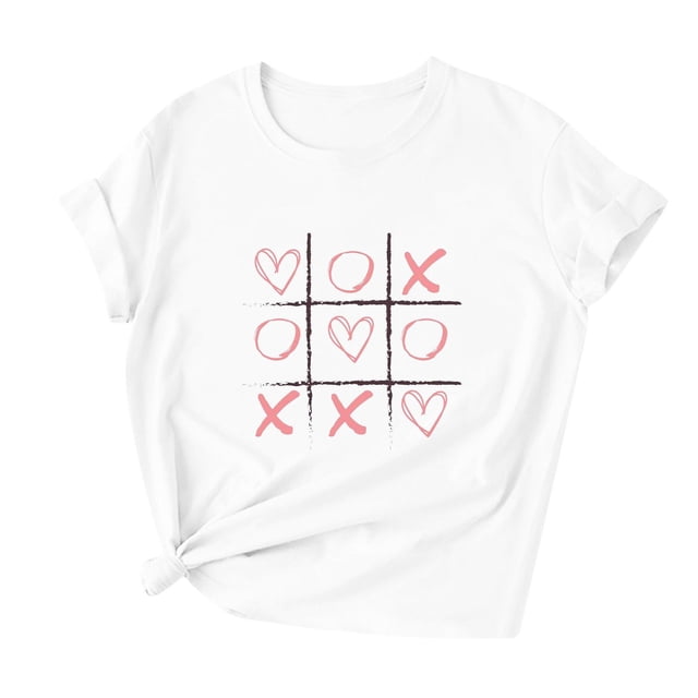Grande Vente!! T-Shirts de la Saint-Valentin pour Femmes Cœur d'Amour Col Rond T-Shirt Cadeau de la Saint-Valentin Hauts Décontractés Col Rond Manches Courtes T-Shirts Imprimé Graphique Cœur
