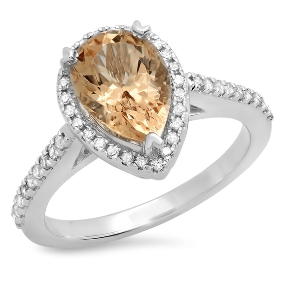 Dazzlingrock Collection 14K Pear Cut Morganite & Round White Diamond Ladies Bridal Halo Engagement Ring, White Gold, Size 5.5