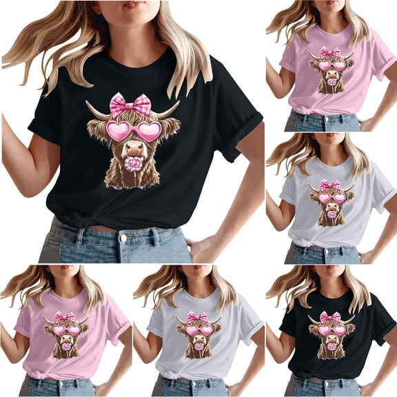 VKOYWKM Valentine's Day T Shirts Women Cute Love Heart Graphic Tees Short Sleeve Loose Fit Holiday Tops Spring T-Shirt Casual Crew Neck Romantic Valentine T-Shirts
