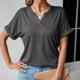 thumbnail image 5 of Camiseta de Mujer Manga Corta Botón Decoración Cuello en V Color Puro Señora Jersey Top para el Trabajo Compras Diarias Gris Oscuro M, 5 of 8