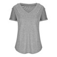 thumbnail image 3 of WIZUTIZ T Shirts for Women Short Sleeve Solid Oversize V-Neck Cozy Style Vintage Shirts T-shirts Plain Ladies Tshirts Trendy Work Out Tshirt Tops Sports Holiday Beach Tee Blouse up to 50% Off Gray X, 3 of 5