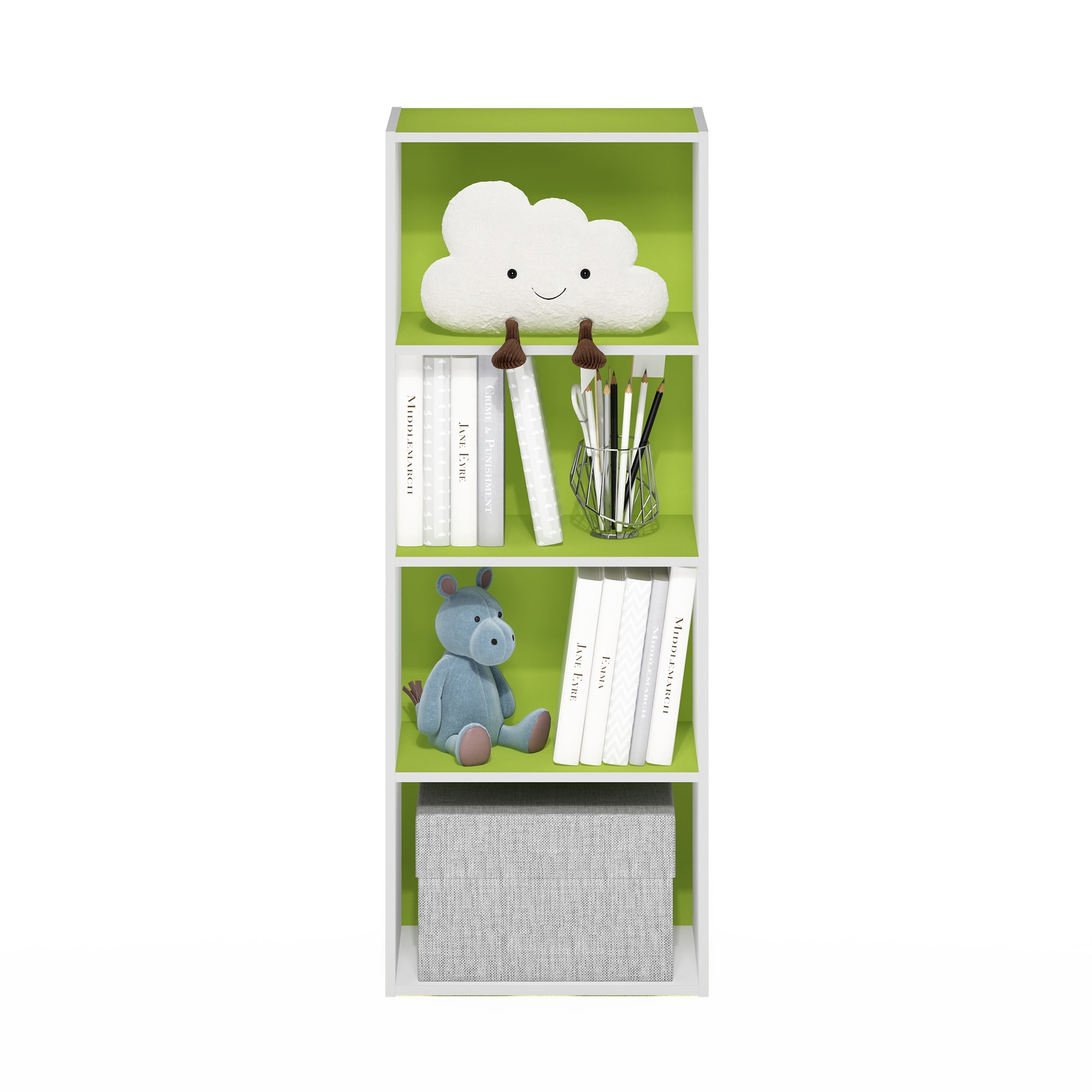 Furinno Luder 4-Tier Open Shelf Bookcase, Green/White