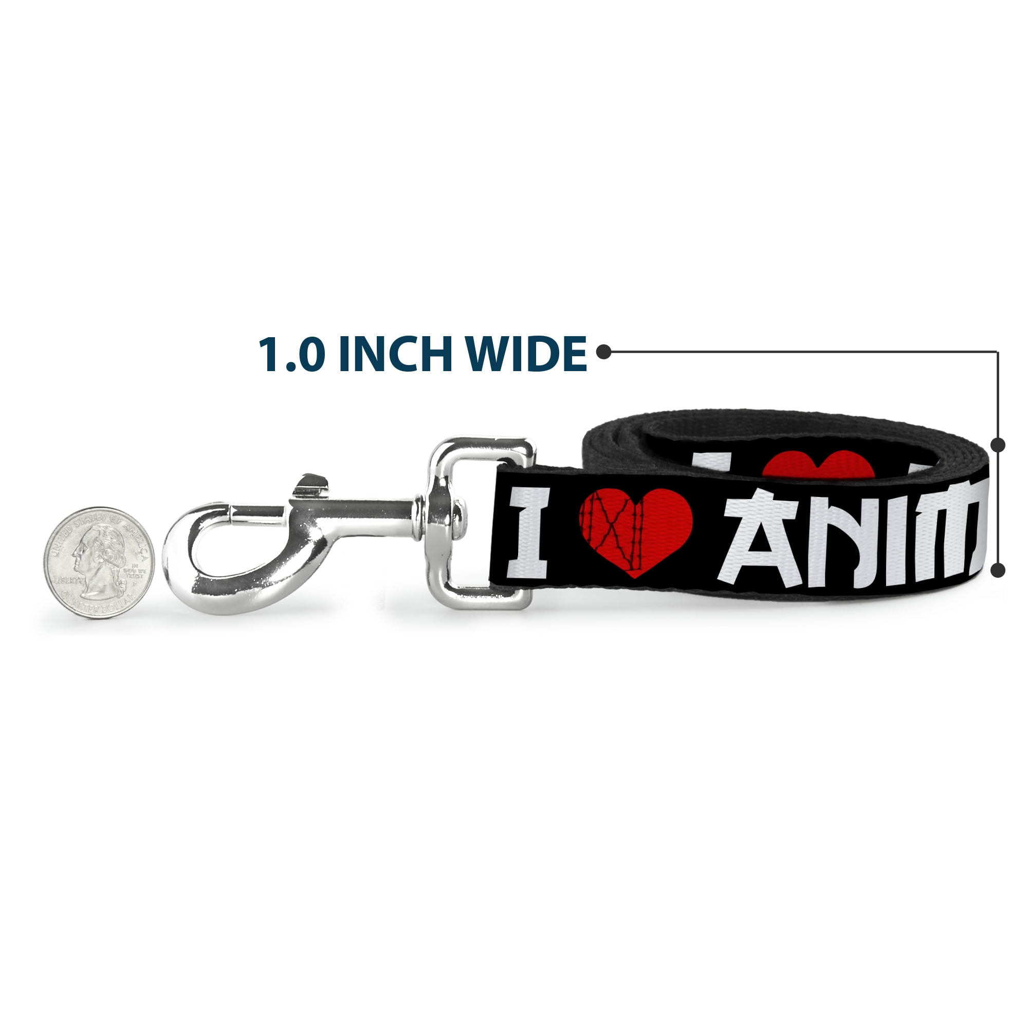 Buckle-Down Pet Leash, Dog Leash, I Heart Anime Bold Black White Red, 6 Feet Long 1.0 Inch Wide