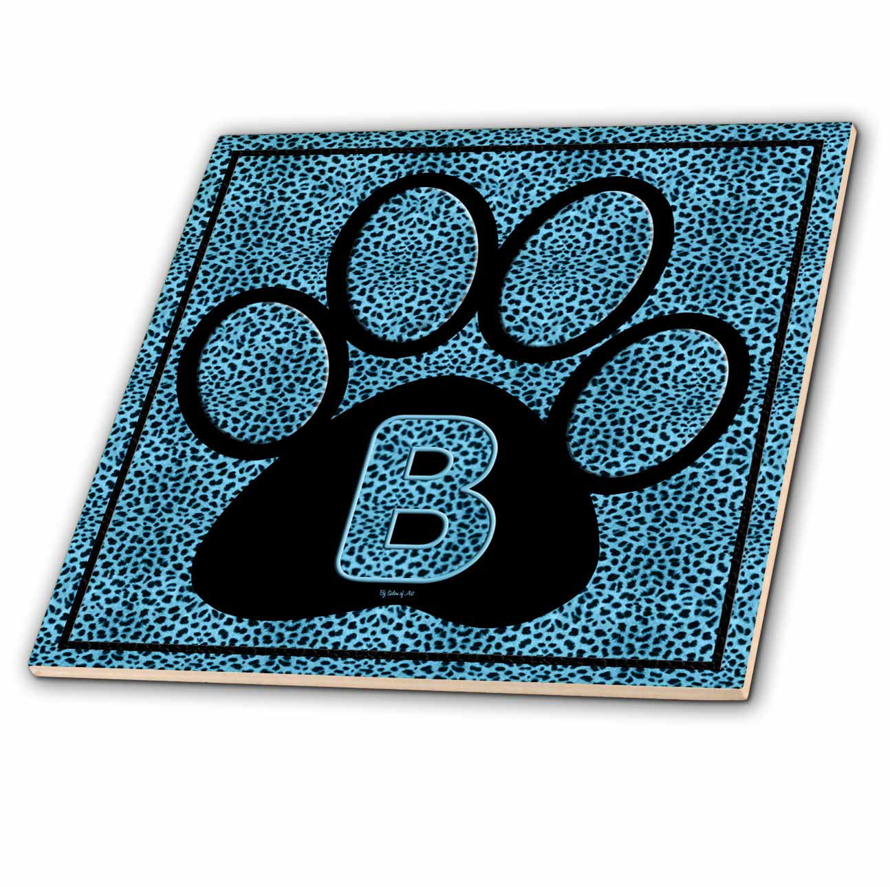 12 3dRose ct_25935_4 Letter B Standard Cheetah Print Cat Paw Ceramic Tile 