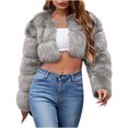 thumbnail image 3 of BiZtdJrK Sales Of The Day Lightning Cropped Faux Fur Jacket for Women Fashion Long Sleeve Open Front Cardigan Casual Fluffy Teddy Shaggy Short Coat Gray XL, 3 of 6
