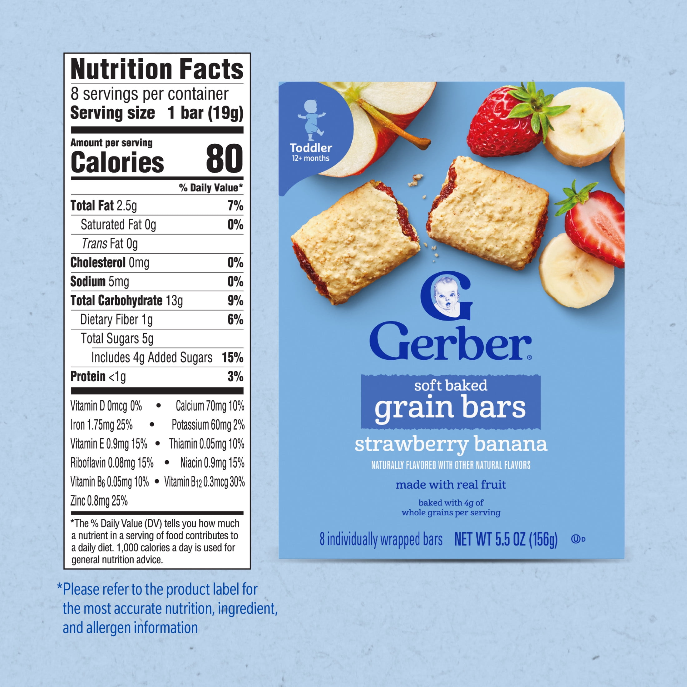 (8 pack) Gerber Toddler Snacks, Soft Baked Grain Bars, Strawberry Banana