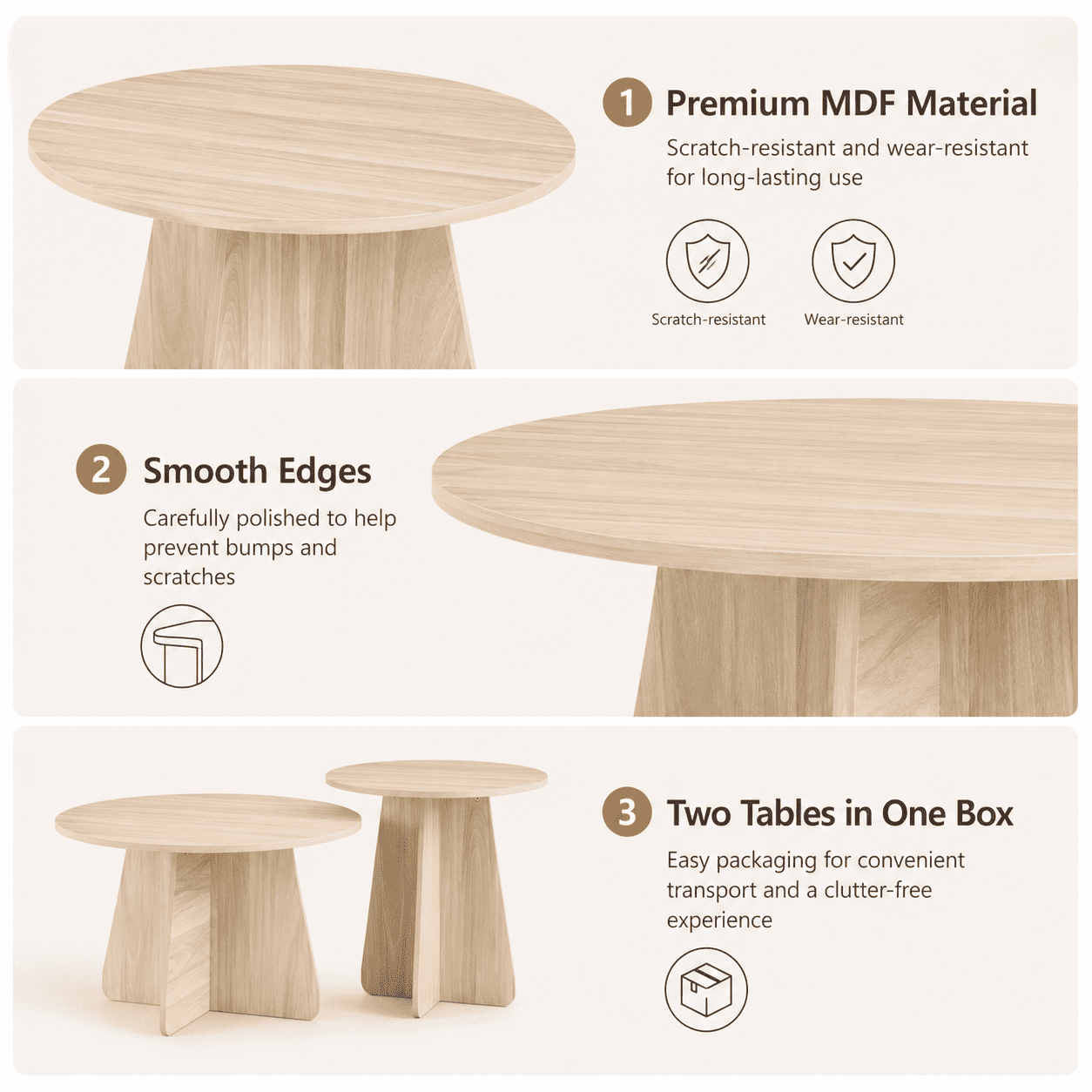 Retro-Style Nesting Coffee Table Set, Available In Walnut Or Natural Wood Finishes, Round Nesting Side Tables With Crisscross Legs, Ideal For Living Rooms And Dining Rooms