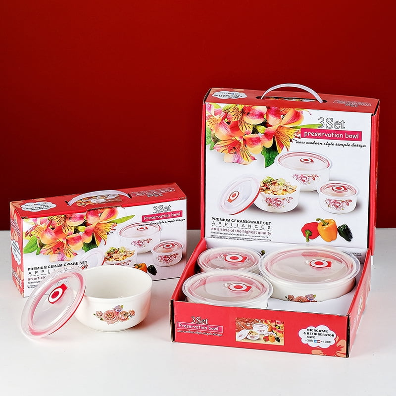 Ceramic Bowls with Lids, Set of 4 Airtight Food Storage Containers for Kitchen & Gifts