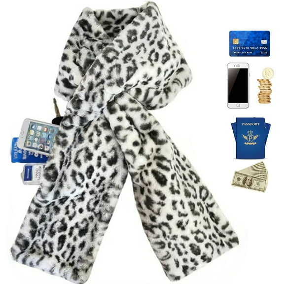 Infinity Scarf Women Faux Fur Pull Through Scarf with Hidden Zipper Pocket Winter Travel Scarves for Hands Free Storage Keys Phone