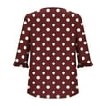 thumbnail image 6 of Women's Elbow-Length Ruffle Sleeve Top with Random Polka Dots and Stripe Detail, Round Neck Comfort T-Shirt for Casual Wear, 6 of 7