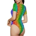 thumbnail image 3 of Gaeub Glitter Rainbow Women'S Short Sleeve One Piece Swimsuit Sexy High-Waisted Bodysuit For Swimming, Beach, Sports - Small, 3 of 9