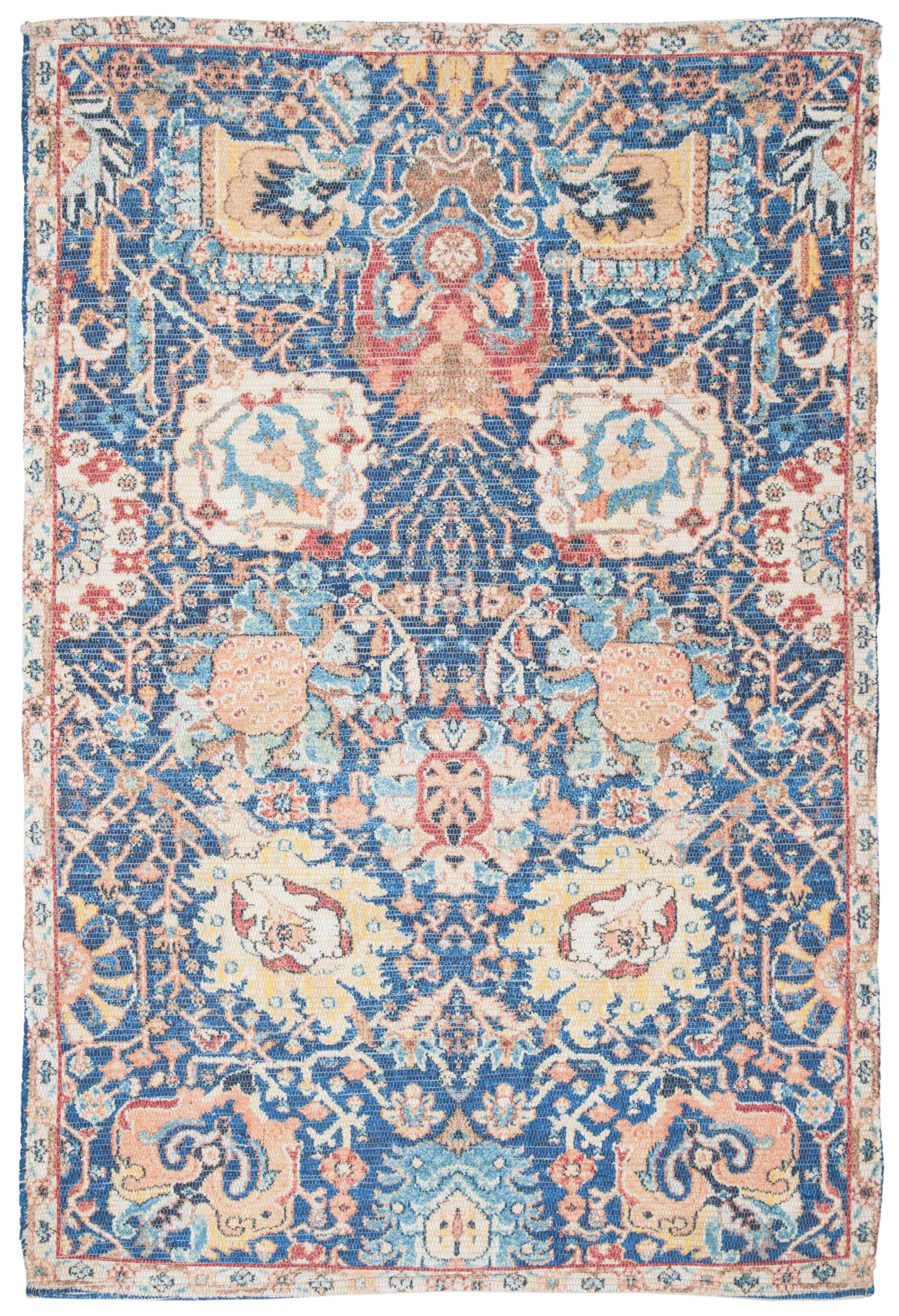 SAFAVIEH Saffron Jessamine Border Cotton Area Rug, Blue/Orange, 4' x 6'