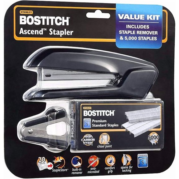 Assorted Colors (Black, Blue, Red) - Stapler with Integrated Remover and 5000 Staples Box