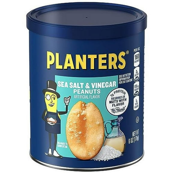 PLANTERS Sea Salt & .. Vinegar Peanuts (8 ct .. Pack, 6 oz Canisters)