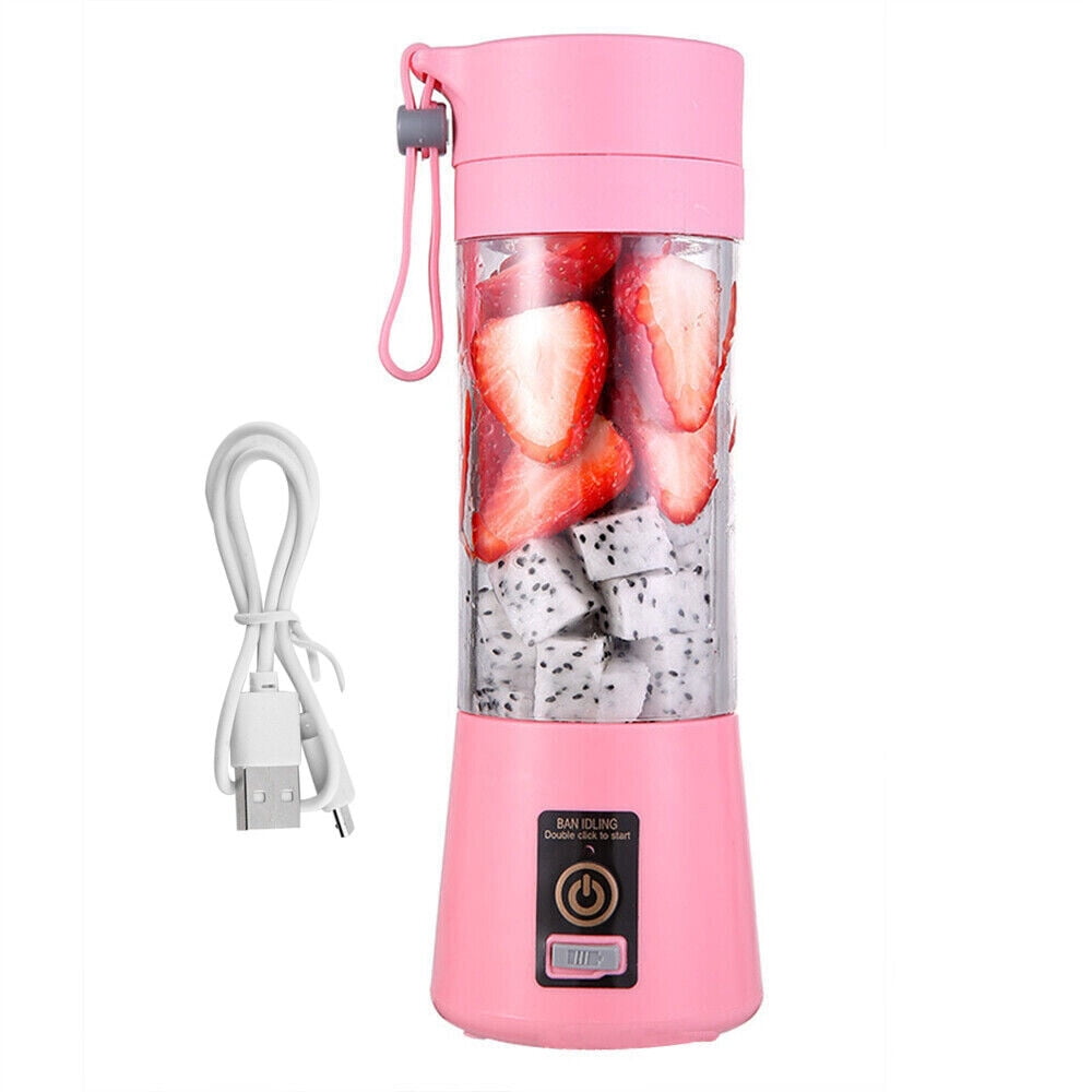 Hinzonek Portable Mini Juicer Cup, Personal Blender 6 Blades Mixer Fruit Machine for Smoothies Shakes, Pink, 380ml
