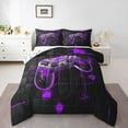 thumbnail image 2 of Twin Gamer Comforter Set Neon Gaming Bedding Sets Video Game Room Decor,Purple and Black Geometric Bedding Comforter Sets Lightweight Game Console Quilt Bed Set 2Pcs, 2 of 7