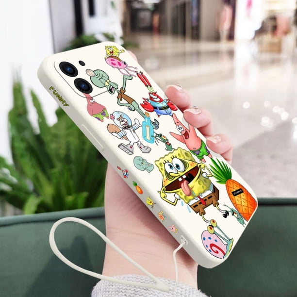 Funda de teléfono de dibujos animados s-spongebobs para iPhone 14 13 12 11 Plus Pro Max Mini X XR XS SE2020 8 7 6 6S Plus, con correa Fivean unisex