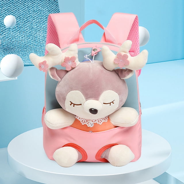 Mochila De Felpa Mochila De Felpa Bolsa de dibujos animados Bolsa de animal lindo Bolsa de felpa simple en forma de ciervo para niños (rosa)