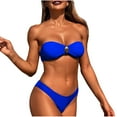 thumbnail image 3 of lcziwo Saving Sales Women's 2 Piece Bandeau Swimsuit Summer Strapless Pleated Bras and High Cut Bikini Set 2025 Bathing Suit Vacation Beach Outfits Blue M, 3 of 6